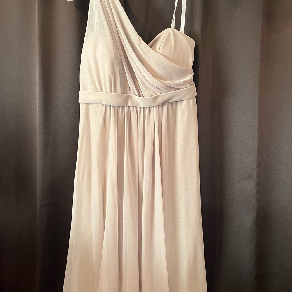 David's Bridal Cream Ruched One Shoulder Dress